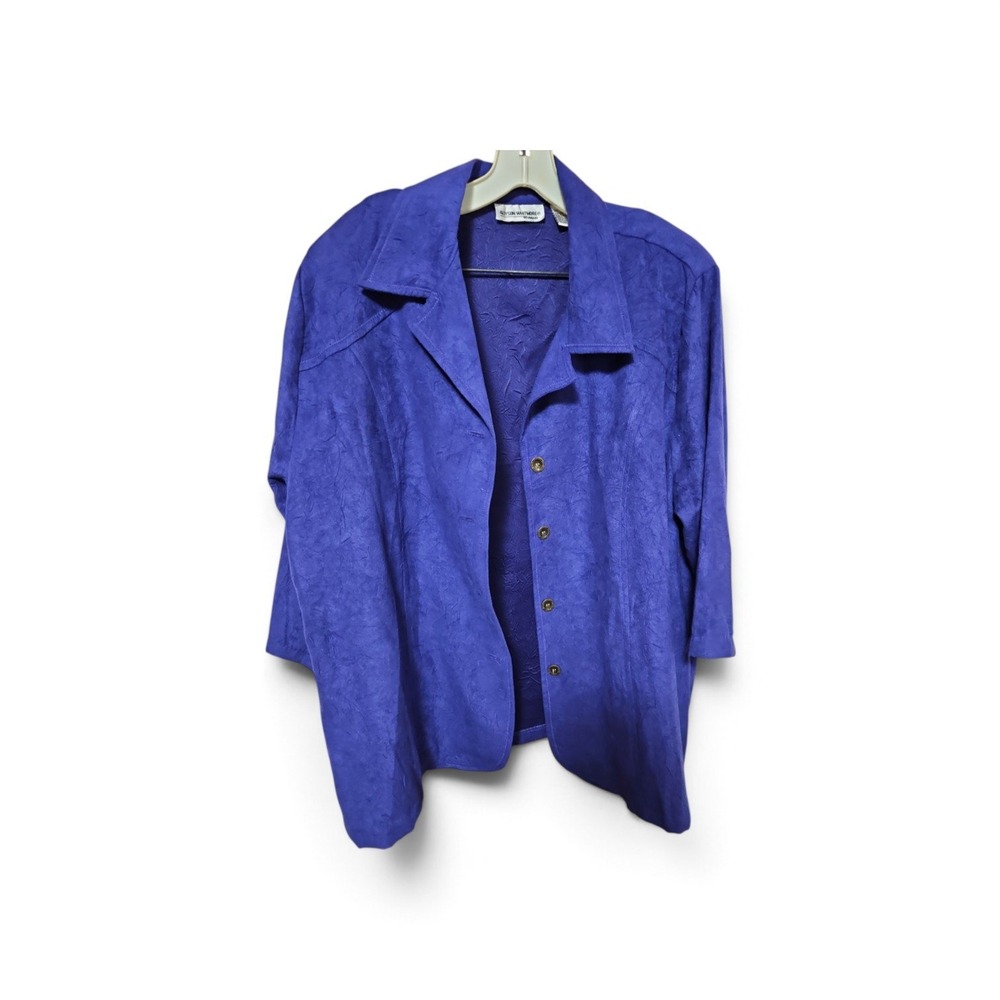Allyson Whitmore Royal Blue Crinkle Textured Button Front Jacket Blazer 0513
